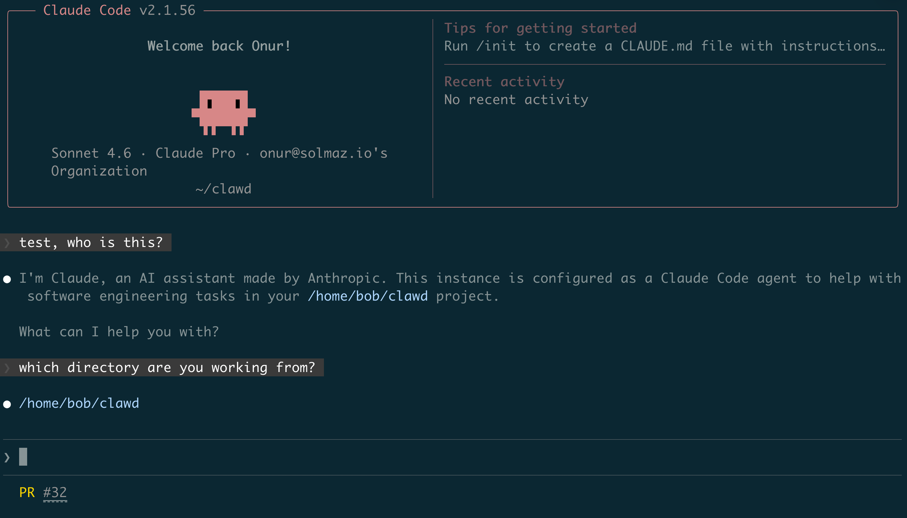 Claude Code terminal showing the same exchange in the coding interface.